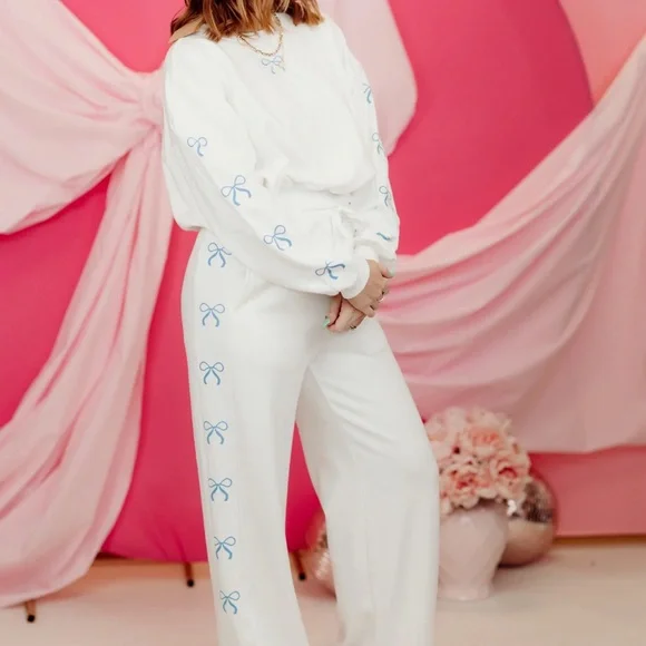 Sweatpant set with Blue Bow Accents - Picture 2 of 7